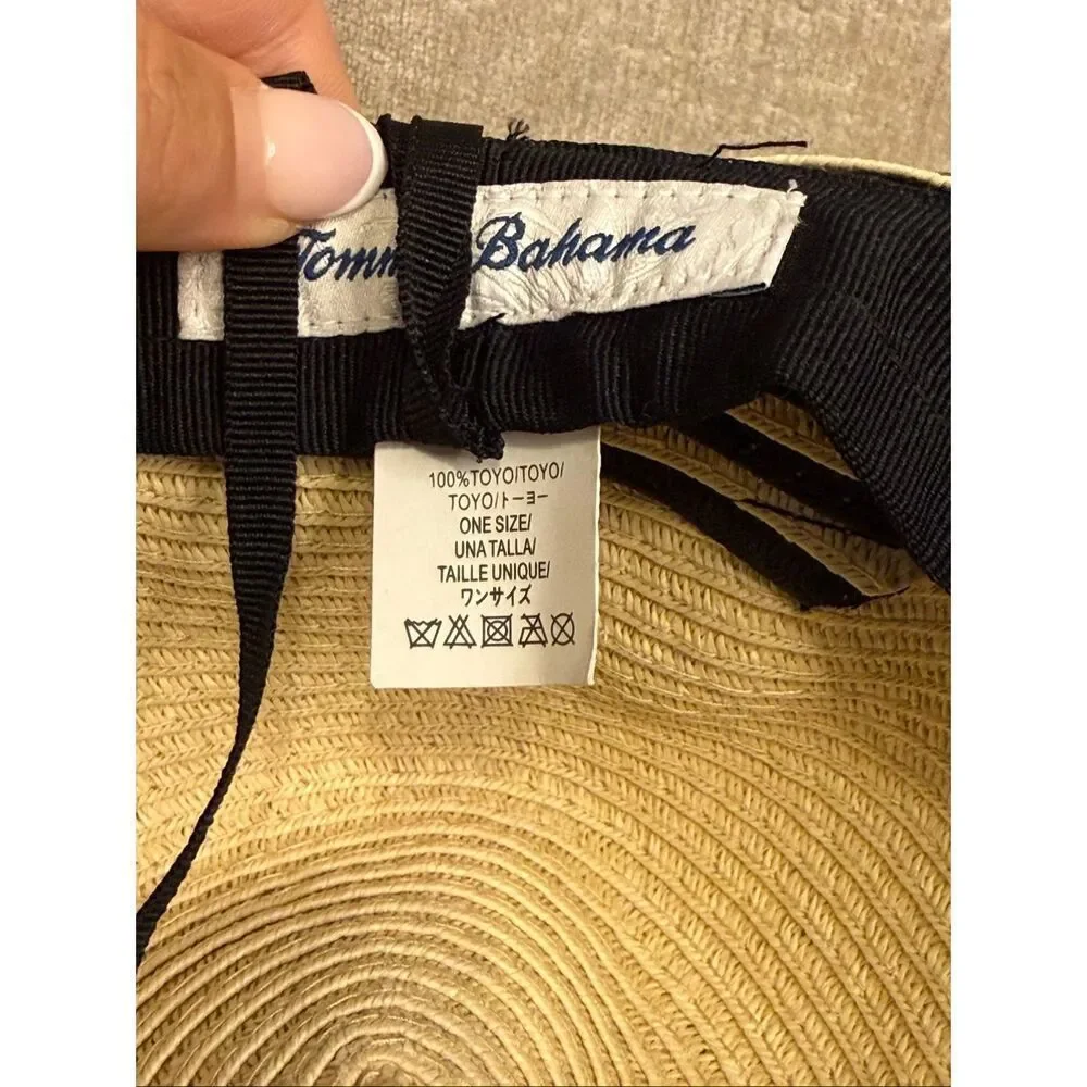 Tommy Bahama Women's Striped Woven UPF 50 Sun Straw Hat Beige Black One Size